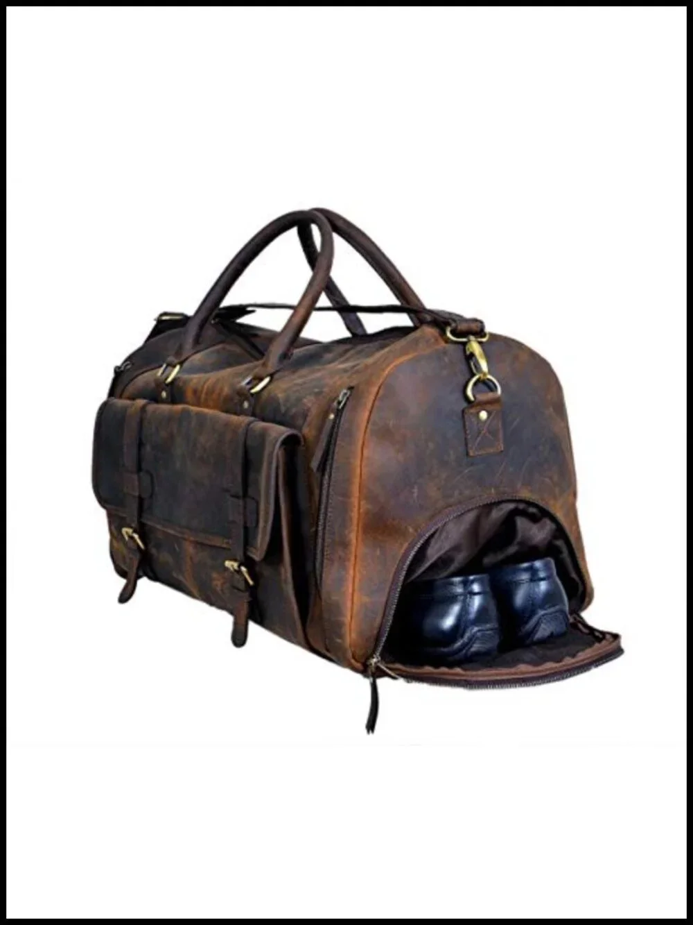 Genuine Leather Duffle Bag 24 Inch Travel Weekender Overnight Sports Gym Carry
